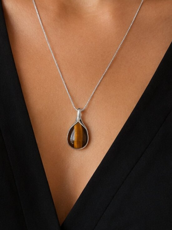 Rainbow Jade Jewelry - Tiger Eye Pendant Gemstone Crystal Jewelry Sterling Silver Necklace Chain